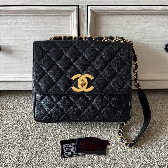 CHANEL Handbags - Chanel Black XL Timeless Caviar Square Shoulder Bag with Gold Chain